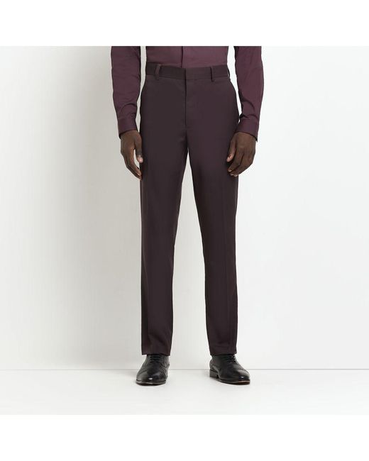 River Island Red Suit Trousers Burgundy Twill Slim for men