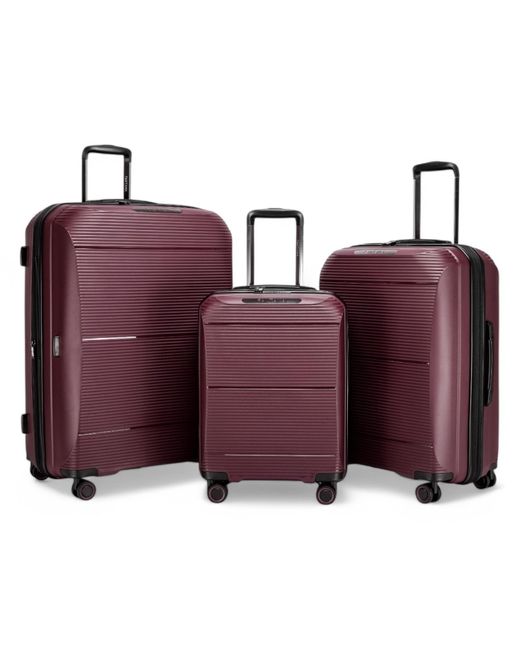 Infinity Leather Purple Expandable Hard Shell Pp 8 Wheel Luggage Travel Cabin Holiday Bags Suitcase Set