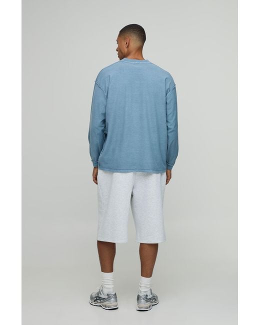 BoohooMAN Blue Oversized Washed Exposed Seams Long Sleeve T-Shirt for men