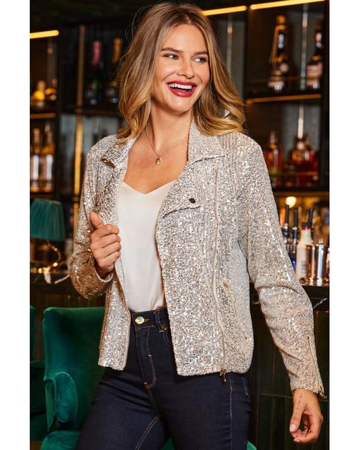Sosandar Black Sequin Statement Biker Jacket
