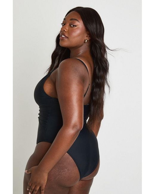 Boohoo Blue Plus Tummy Control O-Ring Plunge Swimsuit