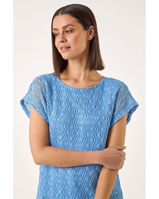 Roman Blue Lace Overlay Stretch Top