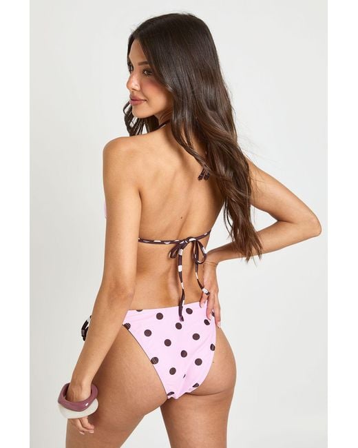 Boohoo Pink Polka Dot Essentials Tie Side Bikini Bottom