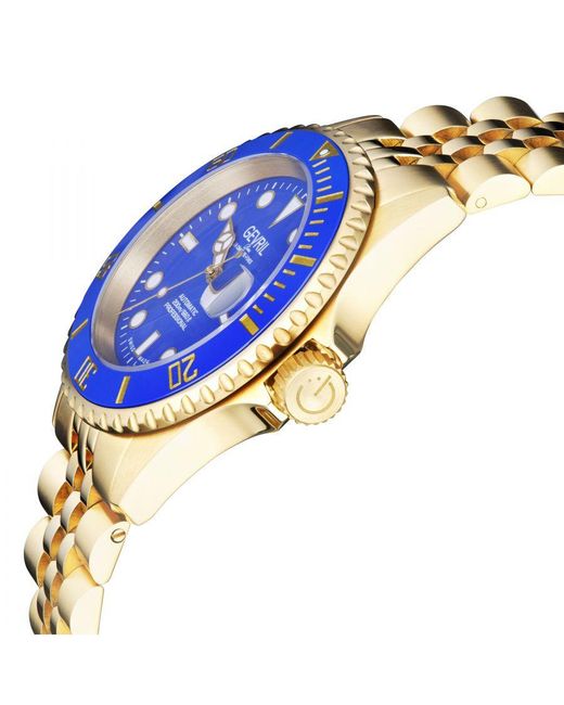 Gevril Blue Wall Street 4854B Swiss Automatic Sellita Sw200 Dial Stainless Steel Luminous Date Watch for men