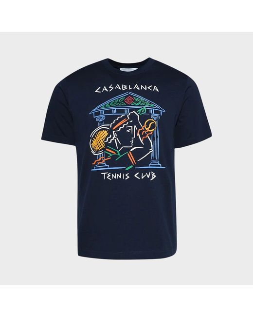 Casablanca Blue Crayon Temple Tennis Club Screen Printed T-Shirt Cotton for men