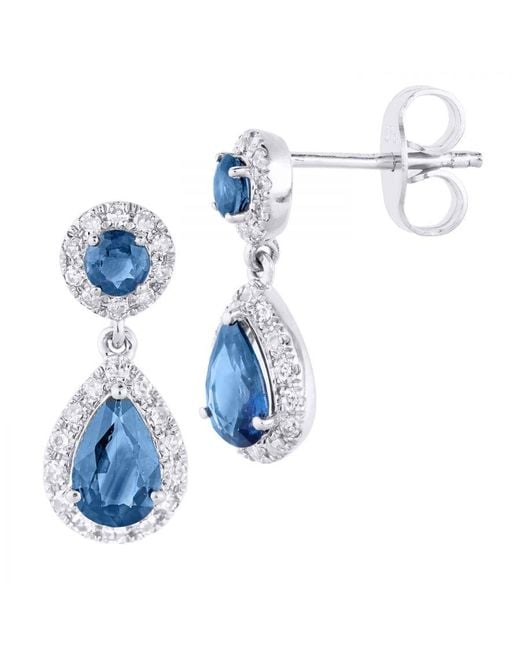 DIAMANT L'ÉTERNEL 9kt Witgouden Oorbellen Met 0,25 Ct Diamant En Saffier in het Blue