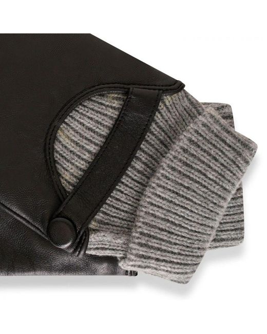 Barney's Originals Black Real Leather Gloves With Knit Cuff