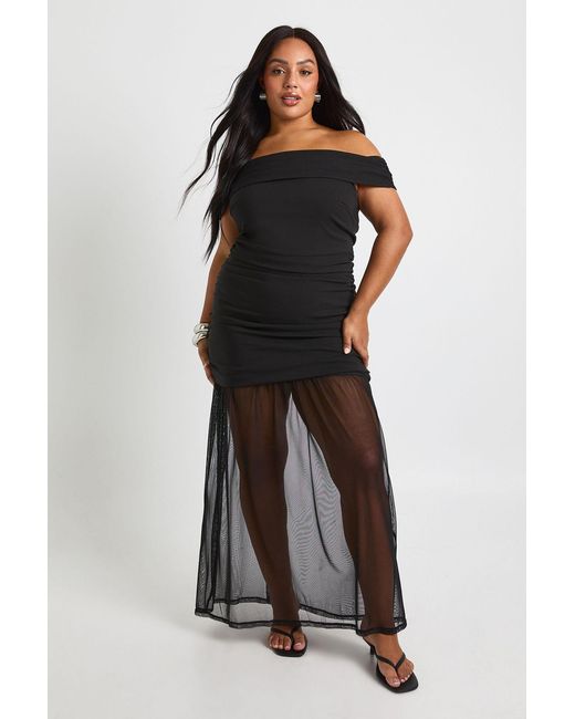 Boohoo Black Plus Bardot Ruched Maxi Dress