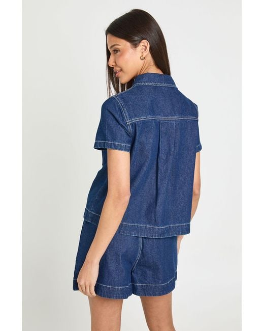 Boohoo Blue Pleated Flippy Denim Short