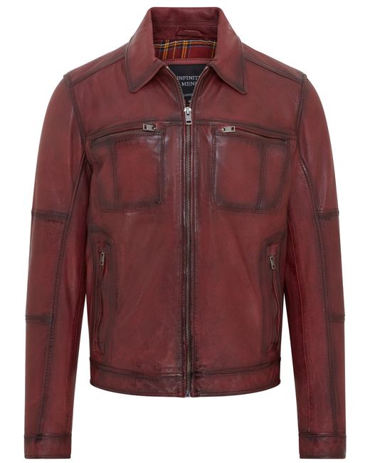 Infinity Leather Red Classic Biker Jacket for men