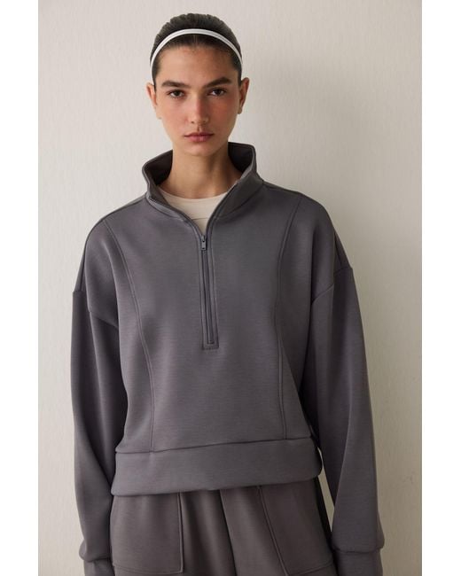 Penti Gray Oversized Half-Zip Knitted Sweatshirt