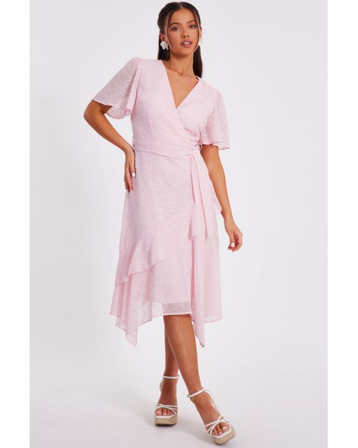 Quiz Pink Petite Pale Textured Chiffon Midi Dress