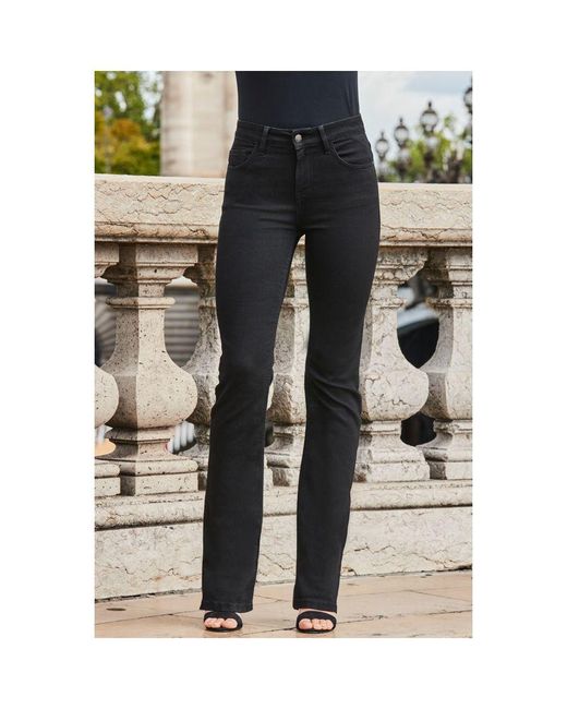 Sosandar Black Mid Rise Bootcut Jeans