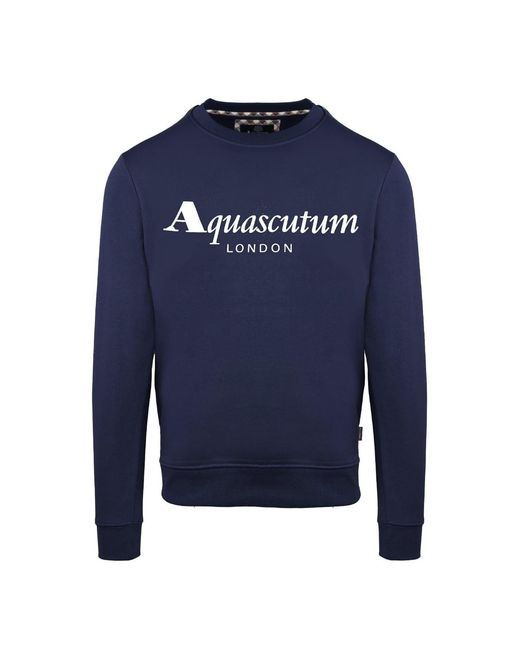 Aquascutum Blue Lacoste Lettering Crew Neck Long Sleeve Sweatshirt for men