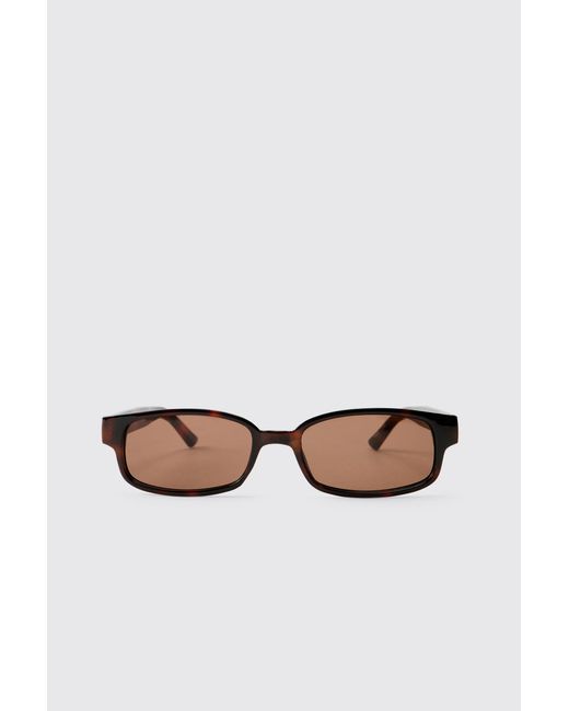 BoohooMAN White Tortoiseshell Rectangular Sunglasses for men