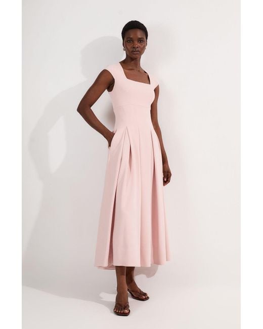 Karen Millen Tailored Square Neck Full Skirted Midi Dress in Pink | Lyst UK