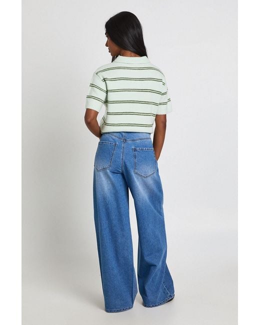 Boohoo Blue Mid Waist Loose Fit Wide Leg Jean