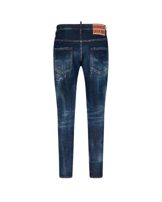 DSquared² Blue Skater Jean Destroyed Reinforced Patch Jeans Cotton for men