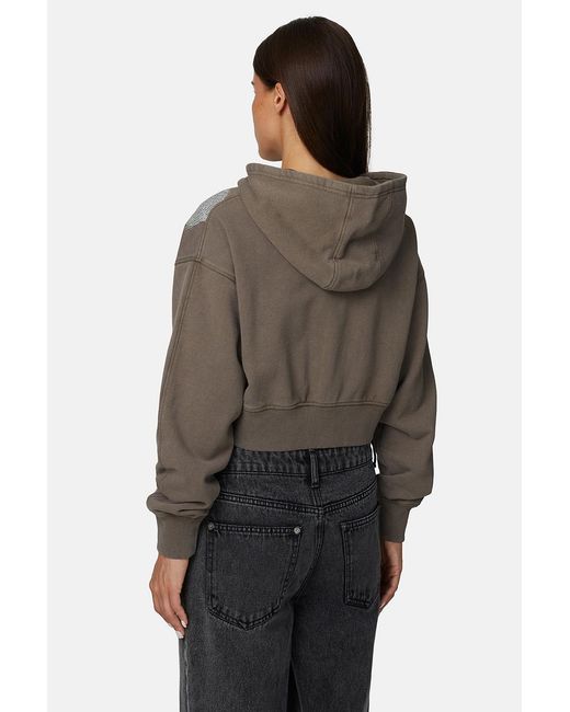 Good For Nothing Brown Cropped Zip Hoodie With Graphic Print