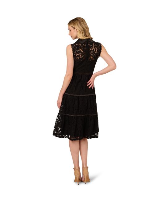 Adrianna Papell Black Lace Midi Shirt Dress