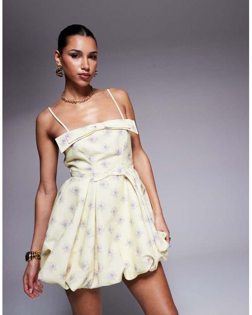 ASOS Gray Printed Puff Ball Mini Dress