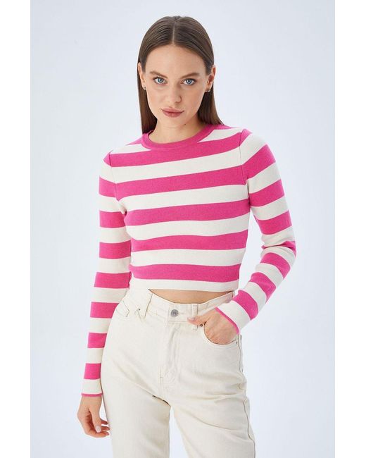 MixRay Pink Gestreifter Strickpullover