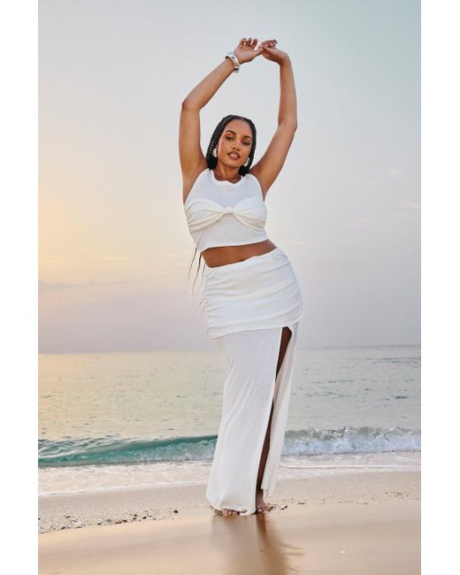 Boohoo Gray Plus Onion Skin Twist Front Tank And Column Maxi Skirt Set