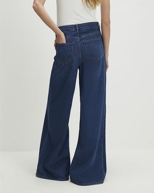 River Island Blue Wide Leg Jeans High Waisted Soft Cotton