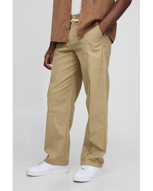 BoohooMAN Natural Relaxed Fit Canvas Seam Detail Pants for men