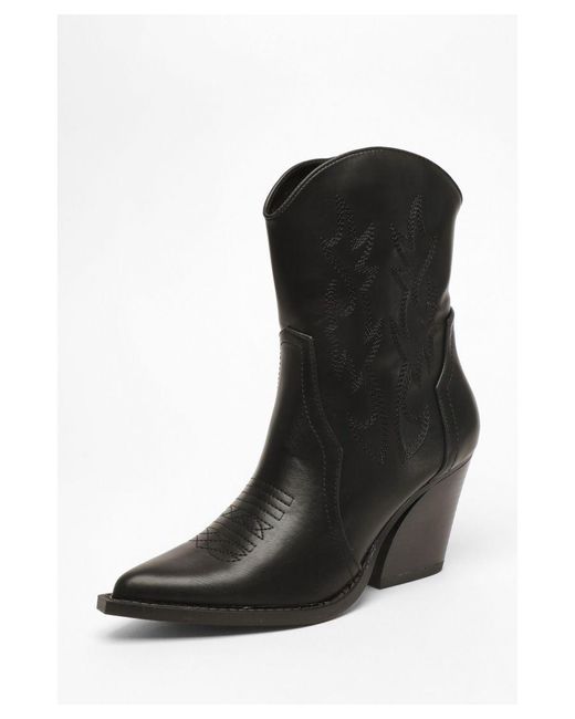 Quiz Black Faux Leather Western Ankle Boots
