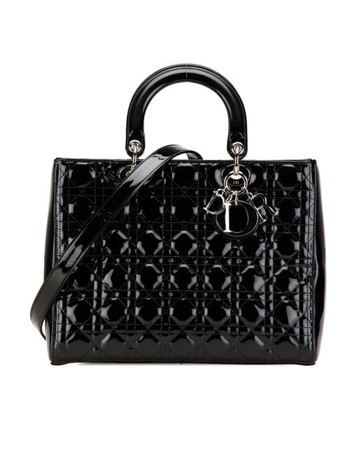 Dior Black Lady Medium Patent Tote
