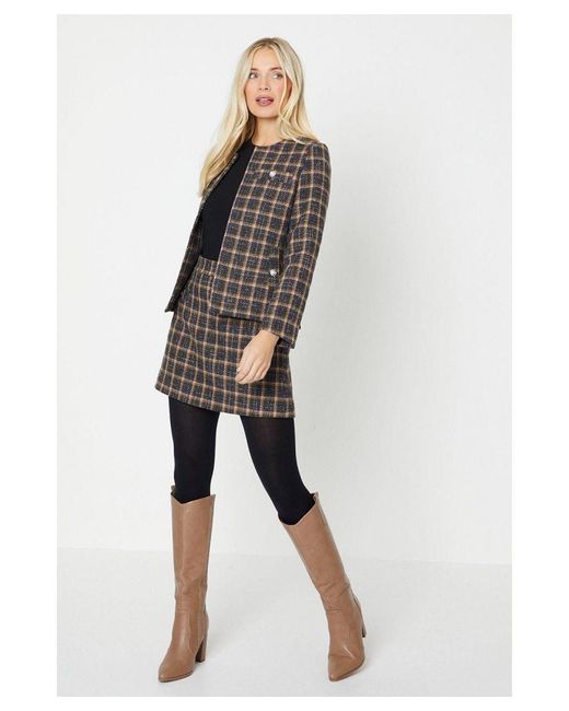 Oasis Black Petite Check Boucle Skirt