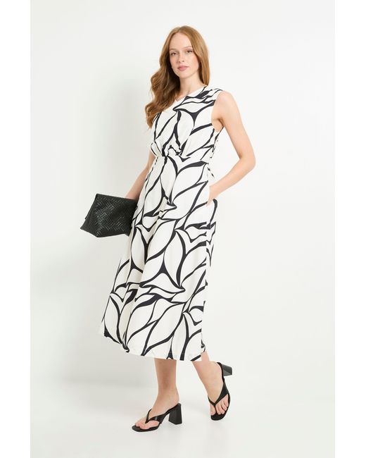 PRINCIPLES Natural Geo Print Cotton Wrap Front Midi Dress