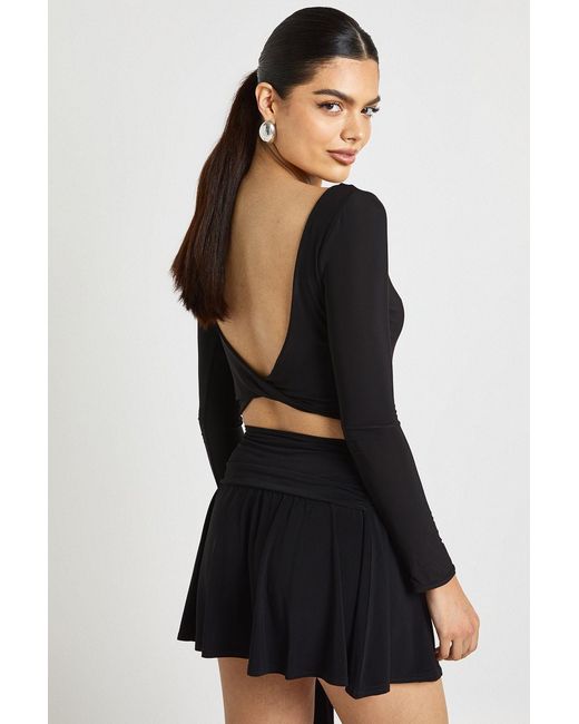 Boohoo Black Slinky Double Layer Low Back Twist Top