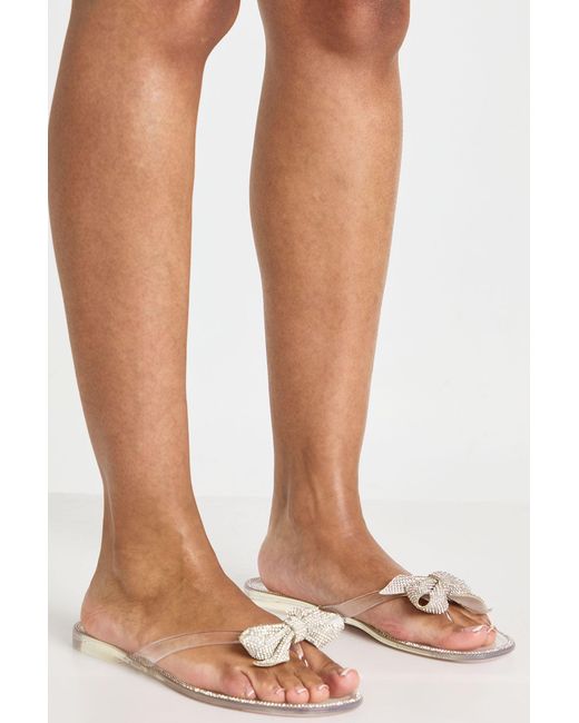 Boohoo Natural Diamante Bow Jelly Flip Flops
