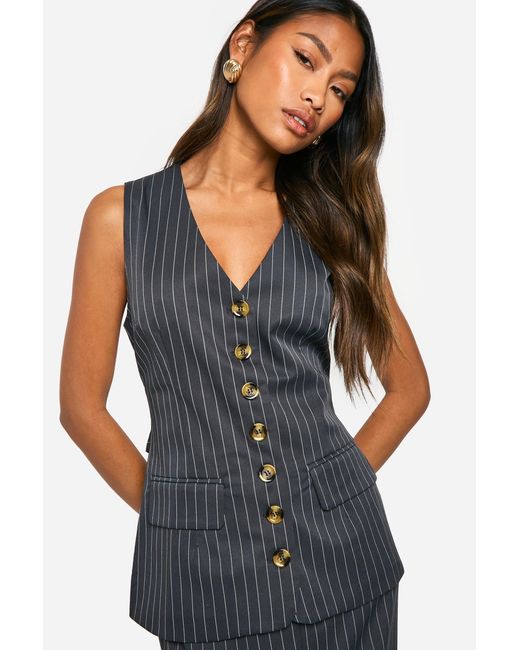 Boohoo Multicolor Tonal Pinstripe Longline Waistcoat