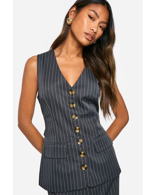 Boohoo Multicolor Tonal Pinstripe Longline Waistcoat