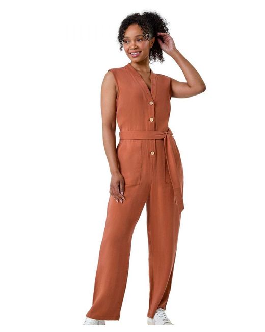 Roman Petite Orange Button Detail Pocket Jumpsuit