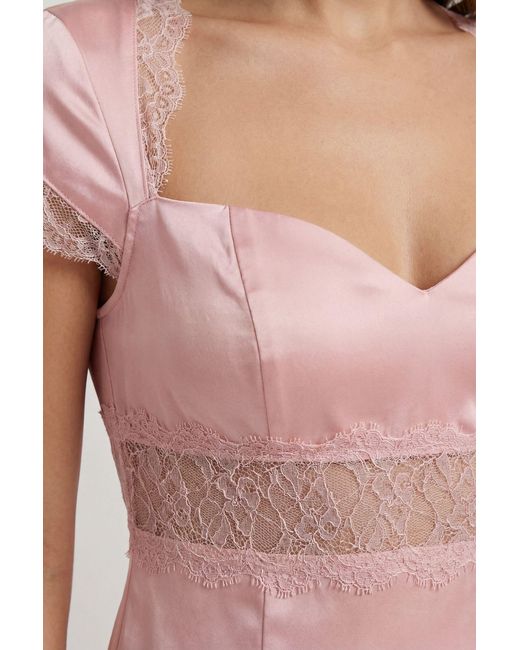MissPap Pink Satin Lace Insert Mini Dress