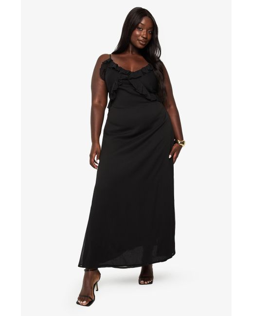 Boohoo Black Plus Chiffon Ruffle Maxi Dress