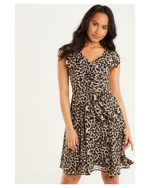 Quiz Brown Leopard Print Frill Dress