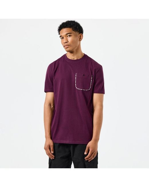 Weekend Offender Purple Sutton Check Detail Pocket T-Shirt for men