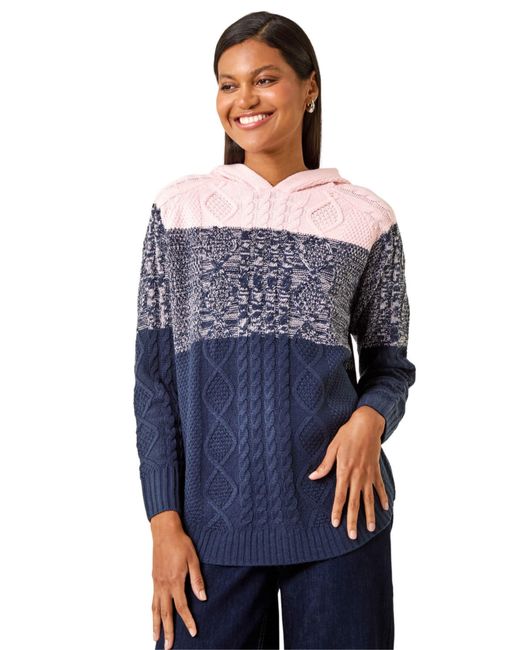 Roman Blue Colour Block Knit Hoodie