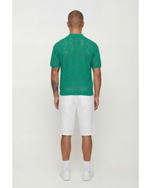BoohooMAN Green Relaxed Open Stitch Star Detail Knitted Shirt for men