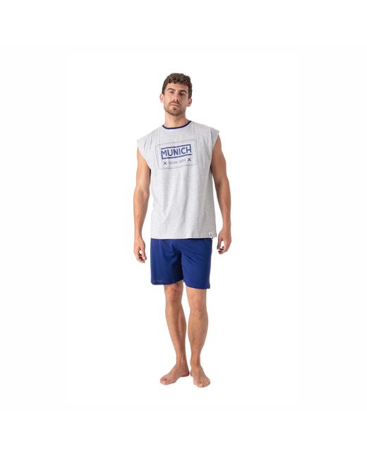 Munich Blue Summer Short Sleeveless Pyjamas With Wide Armholes Mu19 for men