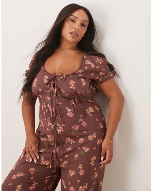 ASOS Red Design Spun Lace Trim Corset Waist Jumpsuit