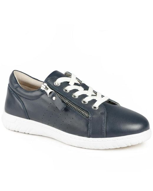 Jones Bootmaker Blue Buttercup Leather Zip & Lace Trainers