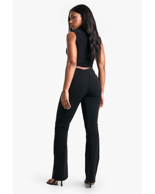 Boohoo Blue Stretch High Waisted Flared Pants