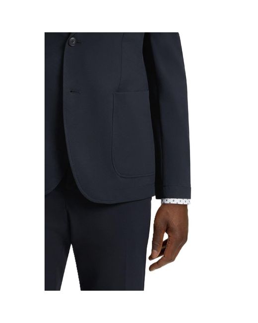 Boss Blue Solid Patterned Lapel Collared Blazer for men
