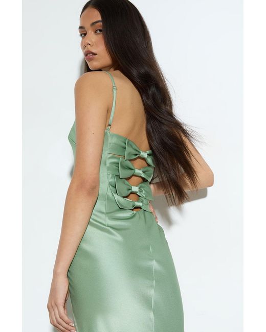 MissPap Green Premium Satin Bow Back Detail Bridesmaids Dress